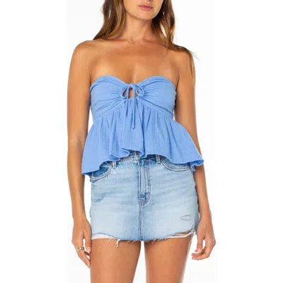 Roxy Ventura Strapless Cotton Babydoll Top In Blue