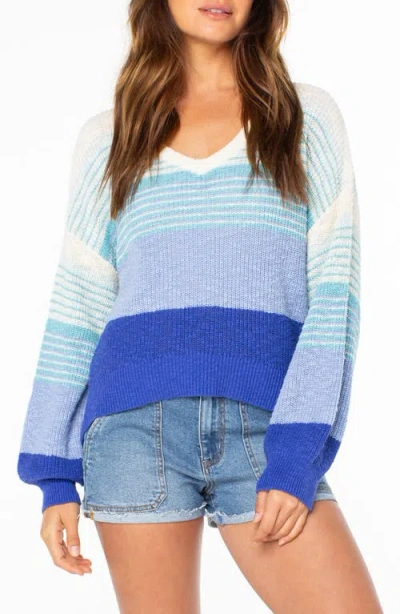 Roxy Vibes Level Stripe Sweater In Blue