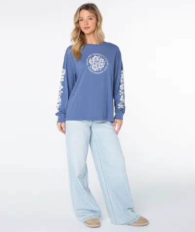 Roxy Vintage Hibiscus Oversized Long Sleeve Tee In Blue
