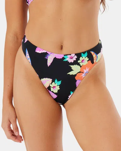 Roxy Wanderlust Midrise High Leg Moderate Bikini Bottom In Black