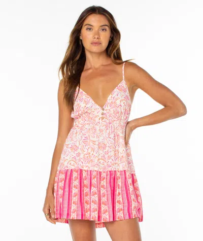 Roxy Warm Rays Floral Tiered Open Back Minidress In Pink