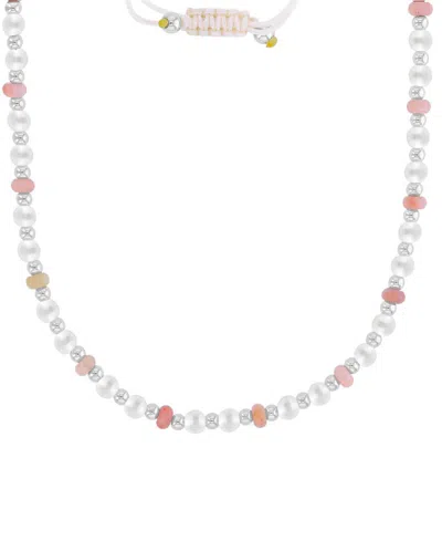 Roxy Waterproof Platinum Beads Rhodolite Pearl Adjustable Necklace In White