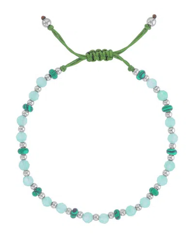 Roxy Waterproof Platinum Malachite Green Aventurine Adjustable Bracelet In Neutral