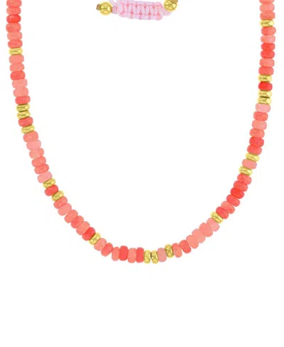 Roxy Waterproof Yellow Beads Labradorite Adjustable Necklace In Orange