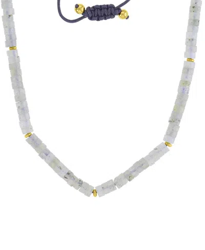 Roxy Waterproof Yellow Beads Labradorite Adjustable Necklace In White
