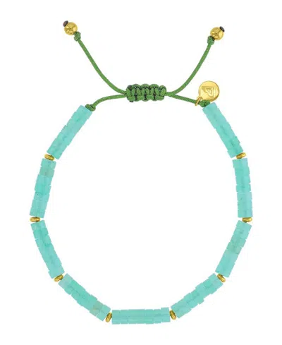 Roxy Waterproof Platinum Green Aventurine Adjustable Bracelet In Blue