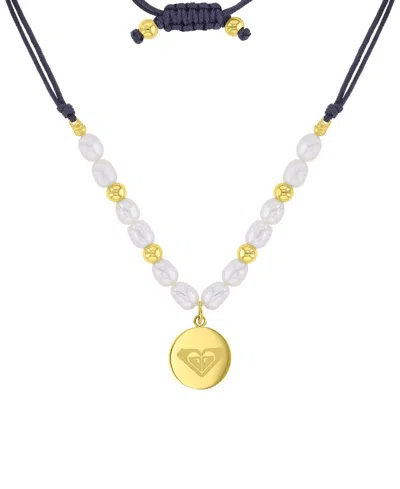 Roxy Waterproof Yellow Heart Pearl Adjustable Necklace In Metallic