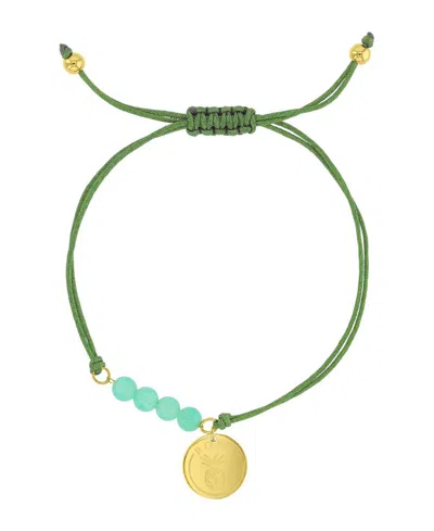 Roxy Waterproof Yellow Heart Pineapple Rd Charm Green Aventurine Adjustable Bracelet In Gray