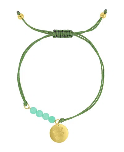 Roxy Waterproof Yellow Hibiscus Disc Green Aventrine Adjustable Bracelet