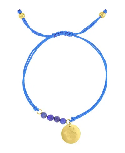 Roxy Waterproof Yellow Hibiscus Disc Labradorite Adjustable Bracelet In Blue