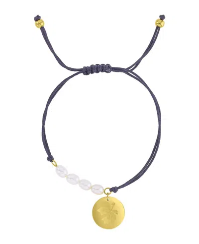 Roxy Waterproof Yellow Hibiscus Disc Pearl Adjustable Bracelet In Pattern