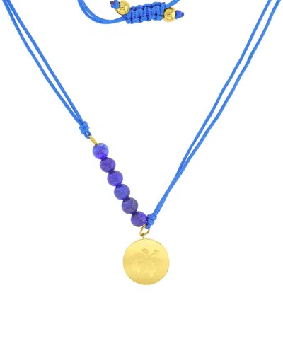 Roxy Waterproof Yellow Hibiscus Labradorite Adjustable Necklace In Blue
