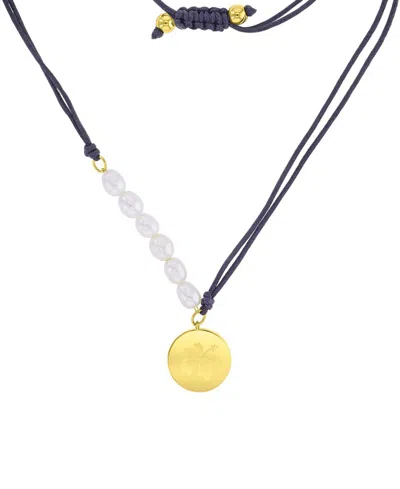 Roxy Waterproof Yellow Hibiscus Pearl Adjustable Necklace In Blue