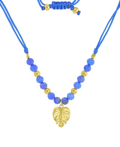 Roxy Waterproof Yellow Palm Leaf Labradorite Adjustable Necklace In Blue