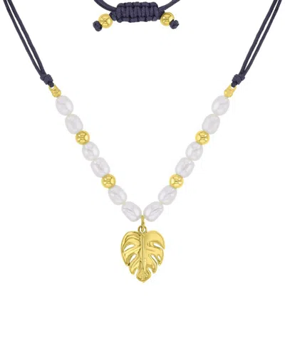 Roxy Waterproof Yellow Palm Leaf Pearl Adjustable Necklace In Multi