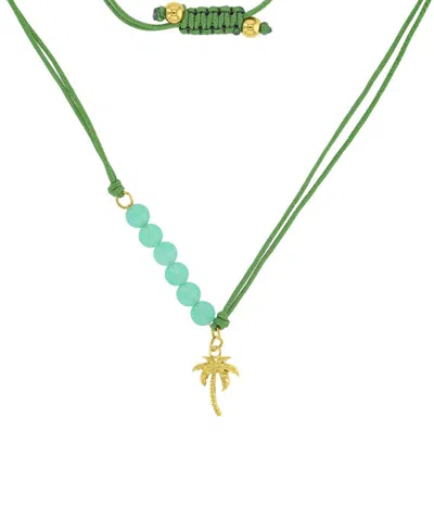 Roxy Waterproof Yellow Palm Tree Green Aventurine Adjustable Necklace In Purple