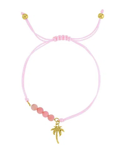 Roxy Waterproof Yellow Palm Tree Labradorite Adjustable Bracelet In Pink