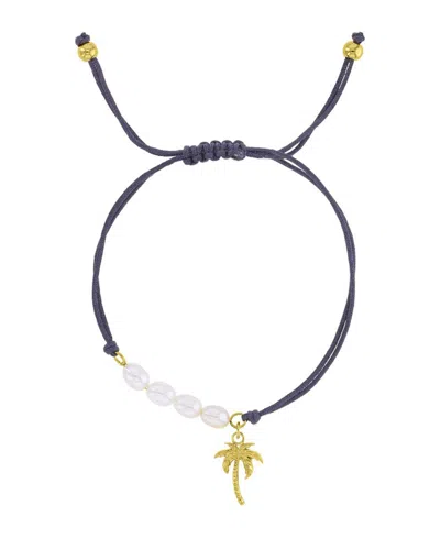 Roxy Waterproof Yellow Palm Tree Pearl Adjustable Bracelet In Pattern