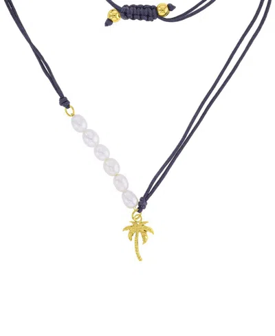 Roxy Waterproof Yellow Palm Tree Pearl Adjustable Necklace In Blue