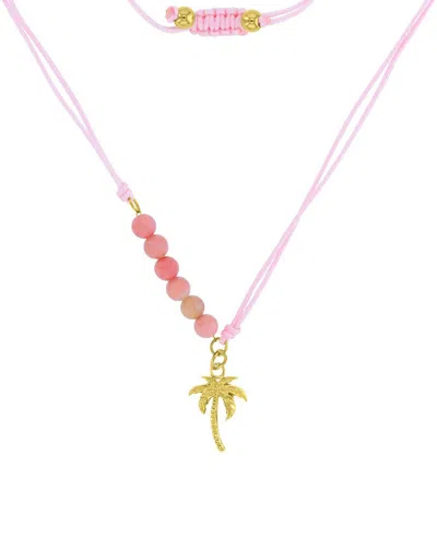 Roxy Waterproof Yellow Palm Tree Rhodonite Adjustable Necklace In Pink