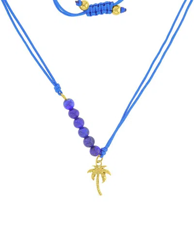 Roxy Waterproof Yellow Palm Tree Rhodonite Adjustable Necklace In Blue