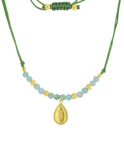 Roxy Waterproof Yellow Pineapple Pattern Green Aventurine Adjustable Necklace In White