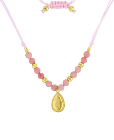 Roxy Waterproof Yellow Pineapple Pattern Labradorite Adjustable Necklace In Pink