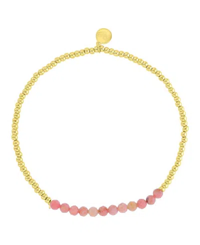 Roxy Waterproof Yellow Pink Rhodonite Stretch Bracelet In Gold