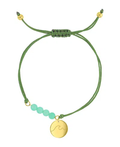 Roxy Waterproof Yellow Rd Wave Heart Charm Green Aventurine Adjustable Bracelet