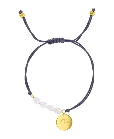 Roxy Waterproof Yellow Rd Wave Heart Charm Pearl Adjustable Bracelet In Gold
