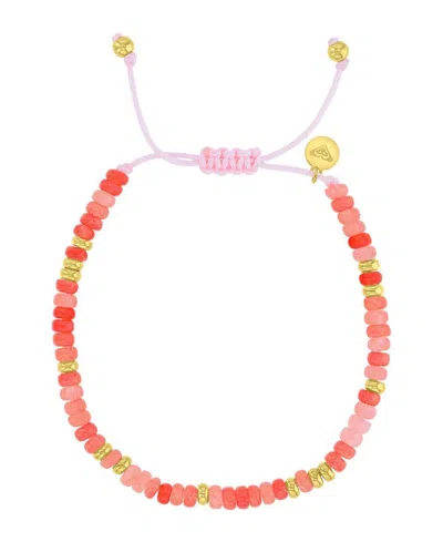 Roxy Waterproof Yellow Watermelon Stone Adjustable Bracelet In Pink