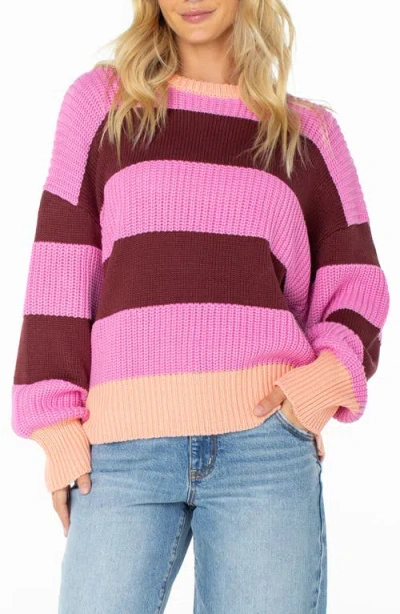 Roxy West Side Stripe Sweater In Pink