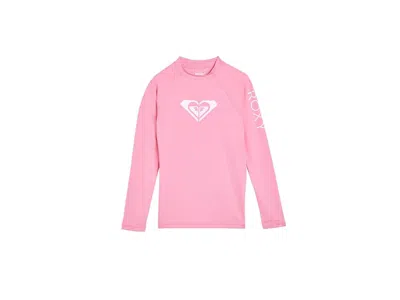 Roxy Whole Hearted Long Sleeve Rashguard (big Kid) Girl's Swimwear Plumeria : Xl (14 Big Kid), Elastane/p In Pink