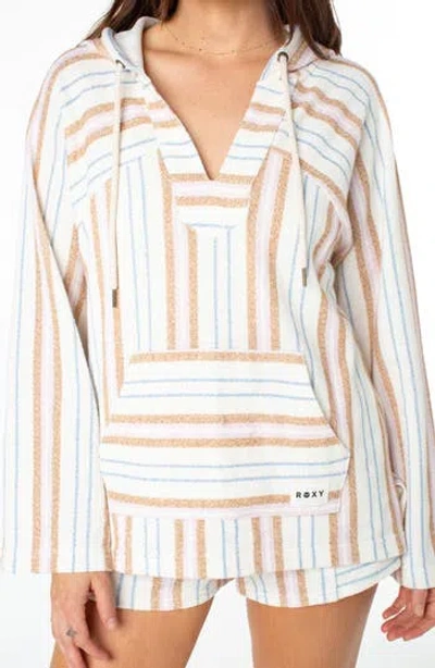 Roxy Wild & Free Stripe Pullover Hoodie In White