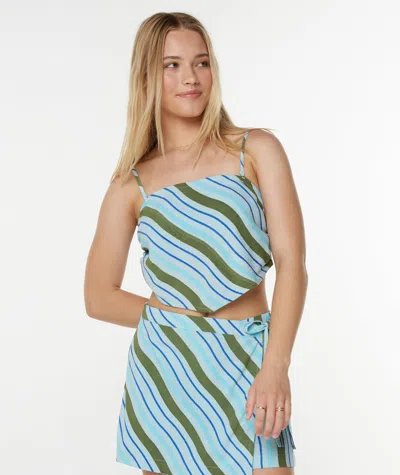 Roxy Zola Blue Striped Mid-rise Faux Wrap Skort