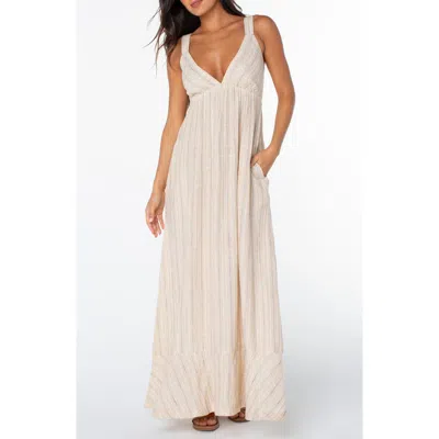 Roxy Wilder Coast Striped Cotton Maxi Dress In Neutral