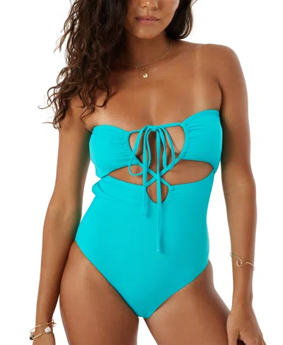 Roxy Women's Beach Classics Lace-up One-piece Swimsuit In Teal