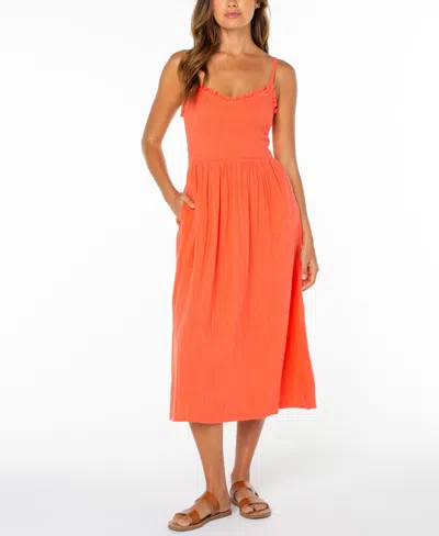 Roxy Women's Cotton Downriver V-neck Midi Dress In Black