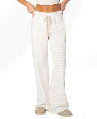 Roxy Women's Fringing Reefs Wide-leg Stripe Star-applique Sweatpants In Parchment