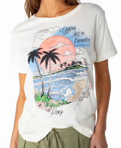 Roxy Women's Graphic Crewneck Cotton T-shirt In Cloud Dancer Coastal Beach