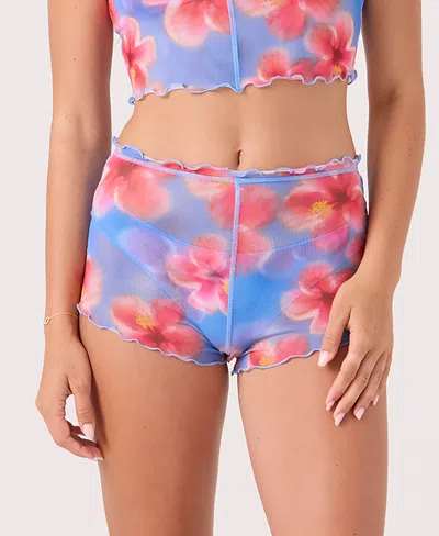 Roxy Women's Hibiscus Haze Mesh Swim Cover-up Shorts In Blue