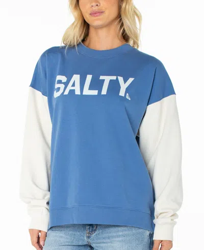 Roxy Women's Lineup Color Block Oversized Crewneck Sweatshirt In Dutch Blue