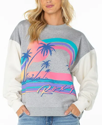 Roxy Women's Lineup Color Block Oversized Crewneck Sweatshirt In Heather Gray Heatwave