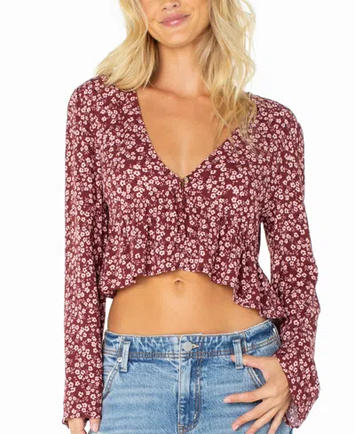 Roxy Women's Night Sky Long-sleeve V-neck Floral-print Blouse In Port
