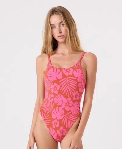 Roxy Women's Sun Chaser Lattice Scoop Neck One-piece Swimsuit In Pink Combo