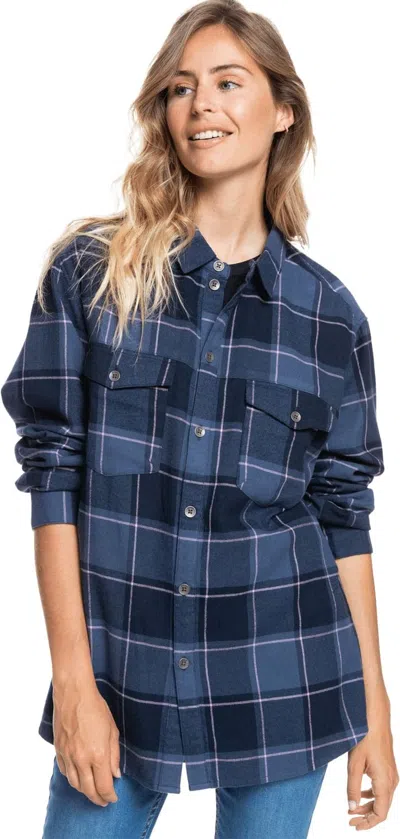 Roxy Women's Turn It Up Check Flannel Shirt In Blue