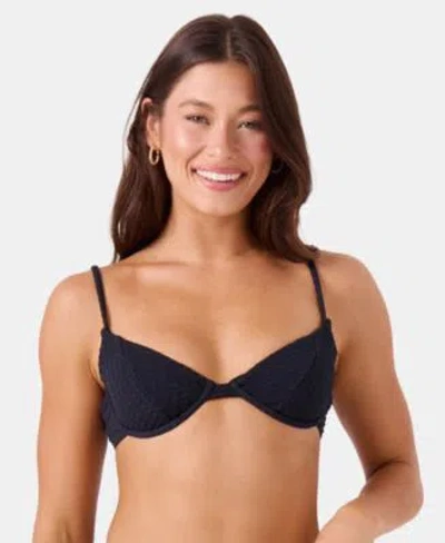 Roxy Womens Haleiwa Demi Underwire Bikini Top Scoop Front Cheeky Bottoms In Black
