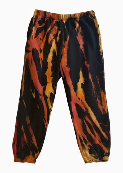 Roy G. Women's Black / Yellow / Orange Flame Tie Dye Sweatpants In Black/yellow/orange