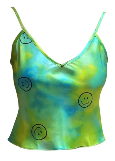 Roy G. Women's Green Acid Smiley Tie-dye Silk Camisole Top