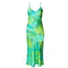 Roy G. Women's Green Acid Smiley Tie Dye Silk Slip Midi Dress In Green